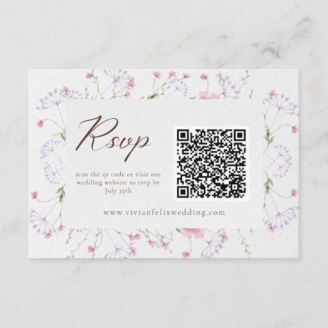 Elegant Cream Wildflower QR Code RSVP Card (Front)