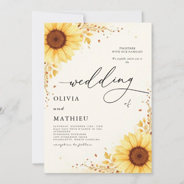 Elegant Cream Yellow Floral Botanical Wedding Invitation (Front)