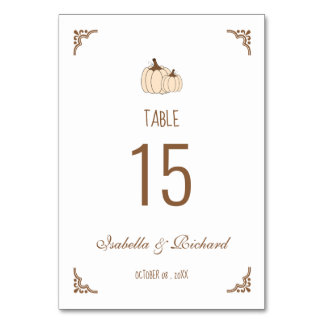 Elegant Creamy Pumpkins Fall Wedding Table Card