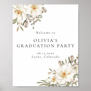 Elegant Creamy White Floral Graduation Welcome Poster
