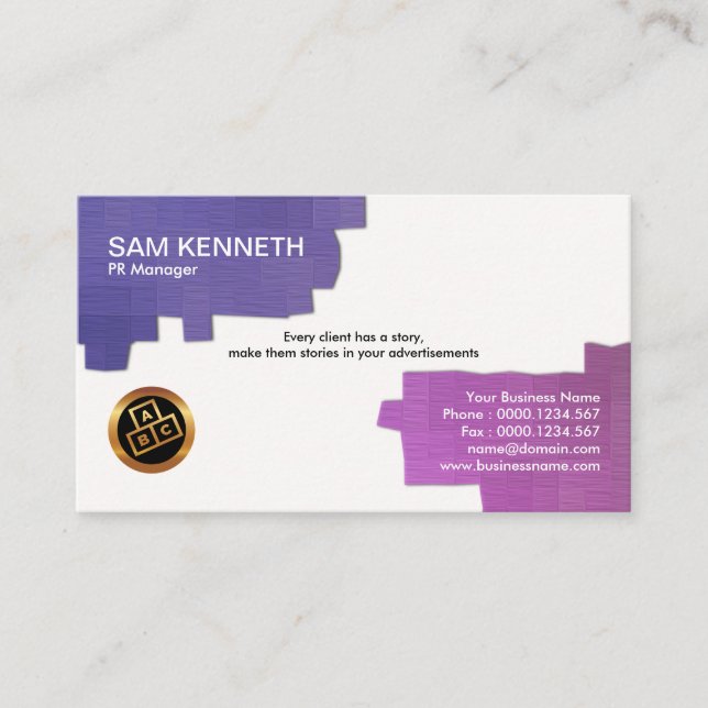 Elegant Creative Pastel Blocks Public Relations Business Card (Front)