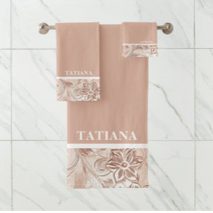 Elegant Creme Floral Bath Towel Set