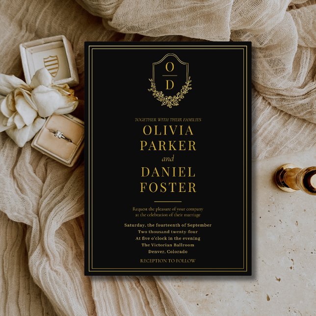 Elegant Crest Black Gold Minimalist Wedding (Creator Uploaded)