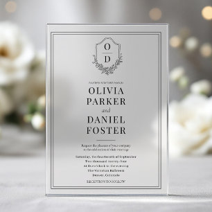 Elegant Crest Black & White Modern Wedding Acrylic Invitations