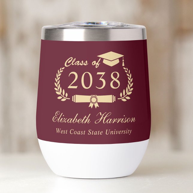 Elegant Crest Burgundy Gold Graduation (Elegant Crest Burgundy Gold Graduation Thermal Wine Tumbler)
