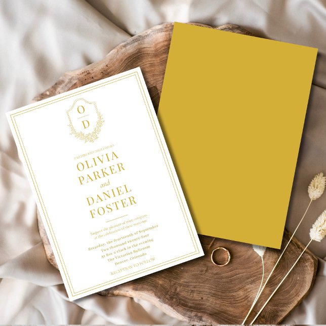 Elegant Crest Champagne Gold Minimalist Wedding Invitation (Creator Uploaded)