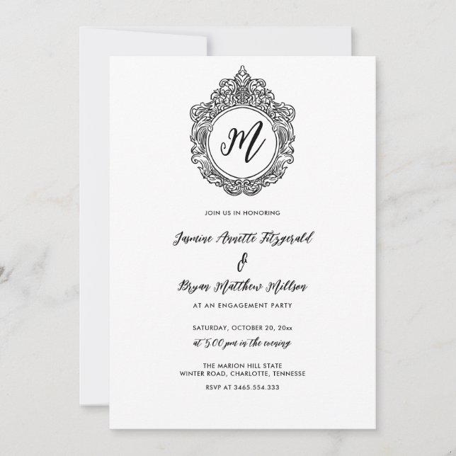 Elegant Crest Engagement Party Chic Invitation (Front)