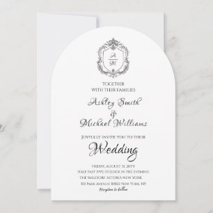 Elegant Crest Minimalist Formal Monogram Wedding Invitation
