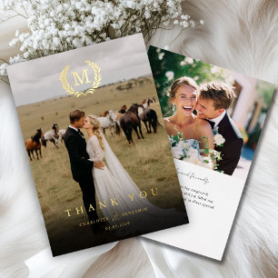 Elegant Crest Monogram 2 Photo Thank You Wedding