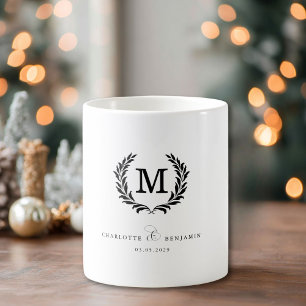 Elegant Crest Monogram Custom Wedding White Coffee Mug