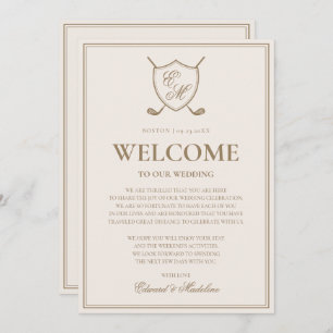 Elegant Crest Monogram Golf Wedding Welcome Note Invitation