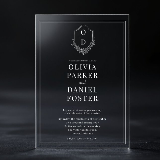 Elegant Crest Monogram Luxury Wedding Acrylic Invitations (Creator Uploaded)