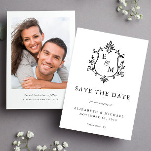 Elegant Crest Monogram Photo Wedding Save The Date