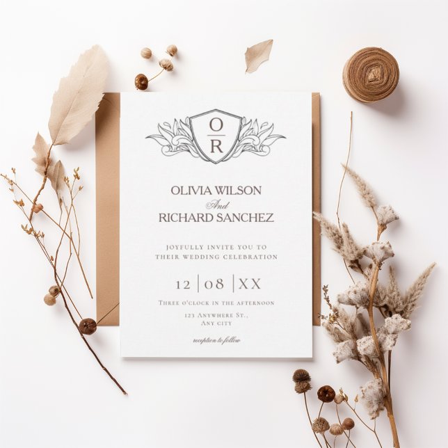 Elegant Crest Monogram Wedding Invitation (Creator Uploaded)