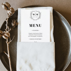 Elegant Crest Monogram Wedding Menu
