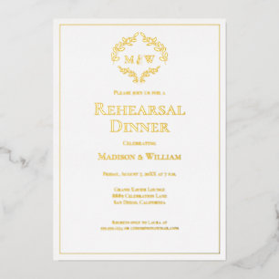 Elegant Crest Monogram wedding rehearsal dinner