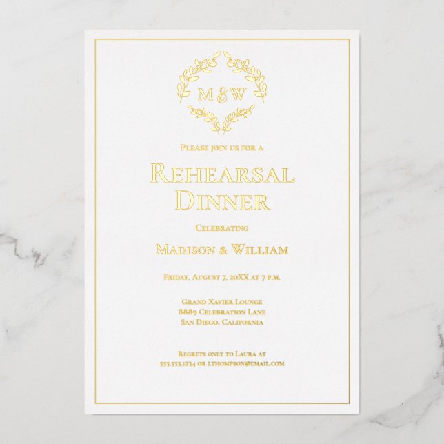 Elegant Crest Monogram wedding rehearsal dinner (Front)