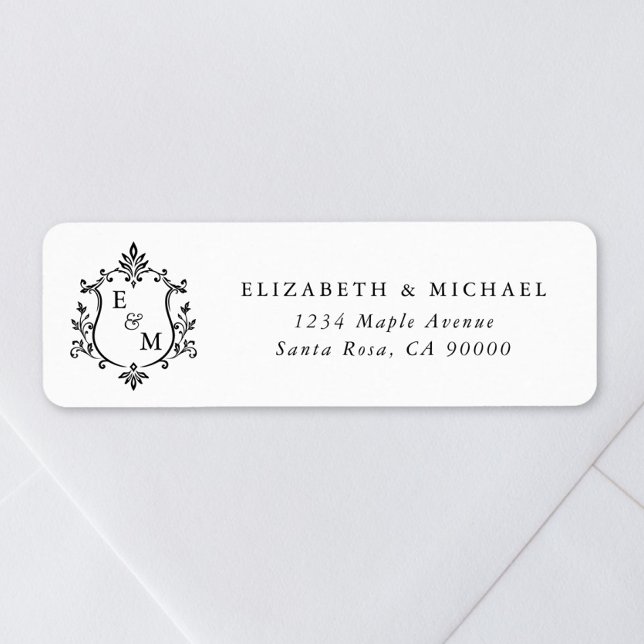 Elegant Crest Monogram Wedding Return Address (Elegant Crest Monogram Wedding Return Address Label)