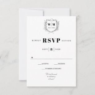 Elegant Crest Monogram Wedding RSVP Response Card