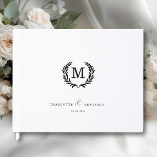 Elegant Crest Monogram Wedding White Guest Book