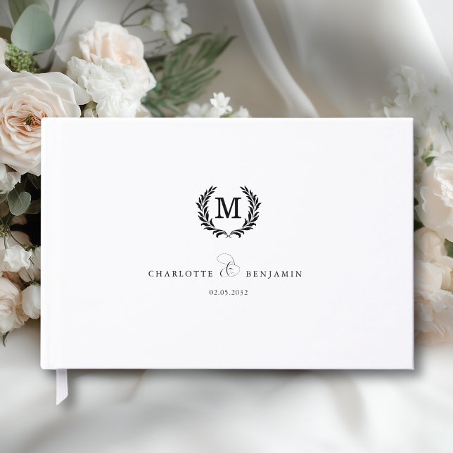 Elegant Crest Monogram Wedding White Guest Book (Elegant Crest Monogram Wedding White Guest Book)
