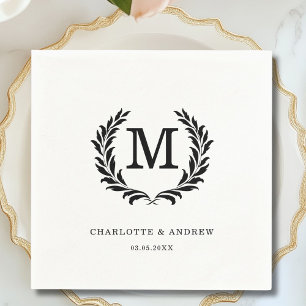 Elegant Crest Monogram White Wedding  Napkin