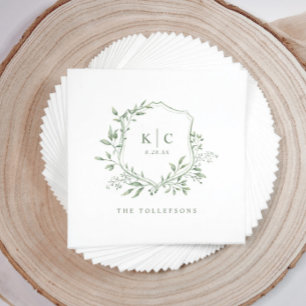Elegant Crest Sage Watercolor Wedding Logo Napkin