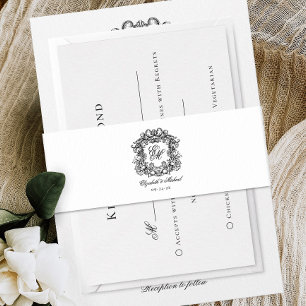Elegant Crest Script Monogram Wedding Invitation Belly Band