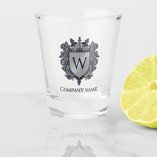Elegant Crest Shot glass (Elegant Crest Shot glass - silver shield emblem)
