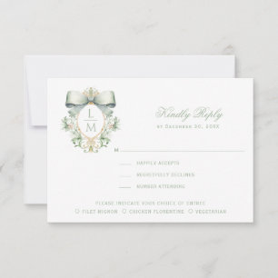 Elegant Crest w/ Sage Green Bow Thank You Card
