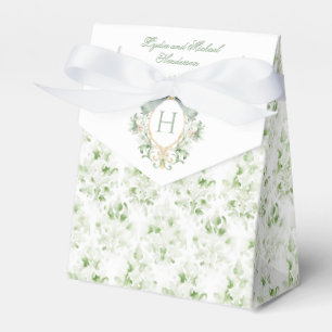 Elegant Crest w/ Sage Green Bow   Wedding Favour Box