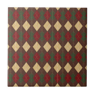 Elegant Crimson and Green Diamonds with Gold Lines Tile