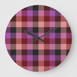 Elegant crimson and plum plaid seamless pattern large clock