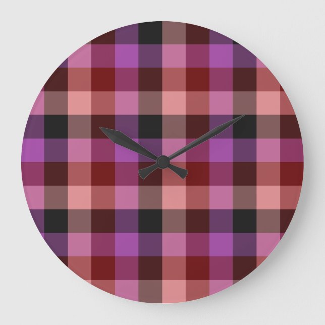 Elegant crimson and plum plaid seamless pattern  large clock (Front)