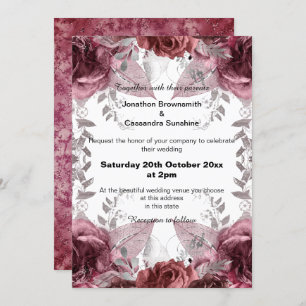 ELEGANT CRIMSON FLORAL RED GLITTER WEDDING INVITATION