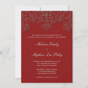 Elegant crimson floral swirl wedding invitation