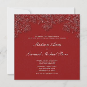 Elegant crimson floral swirls wedding invitation