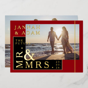 Elegant Crimson Gold Foil Mr and Mrs Wedding Photo