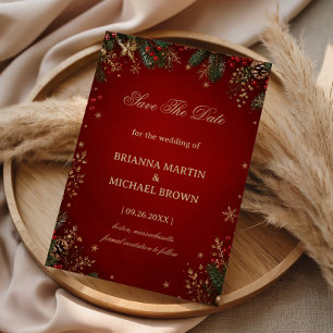 Elegant Crimson Holiday Botanical Winter Save The Date