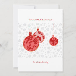 Elegant Crimson Minimal Floral Ornaments Holiday Card