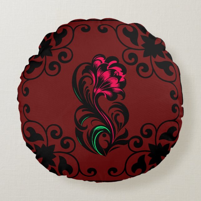 Elegant Crimson Paisley Custom Soft Round Cushion (Front)