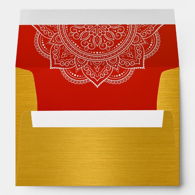 Elegant Crimson Paisley Indian Wedding Invitation Envelope (Back (Bottom))