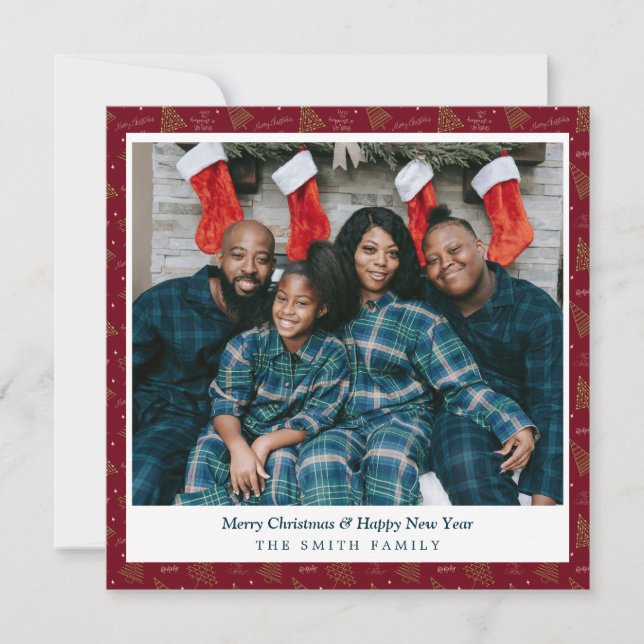 Elegant Crimson Red Christmas Greetings with Photo Holiday Card (Front)