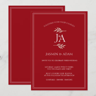 Elegant Crimson Red Classic Monogram Wedding Invitation