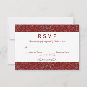 Elegant crimson red floral swirl wedding RSVP card
