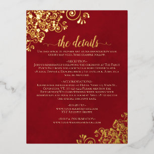 Elegant Crimson Red Gold Foil Wedding Details Card
