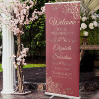 Elegant Crimson Red & Gold Lacy Wedding Welcome
