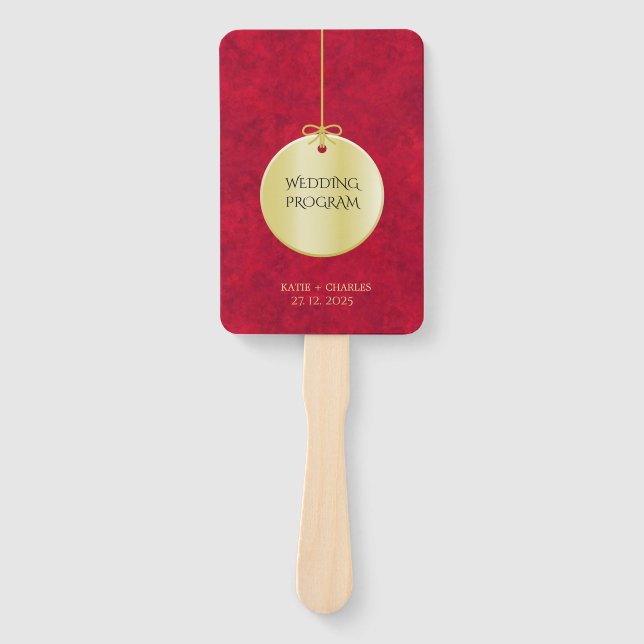Elegant Crimson red Gold Luxury Royal Program  Hand Fan (Front)
