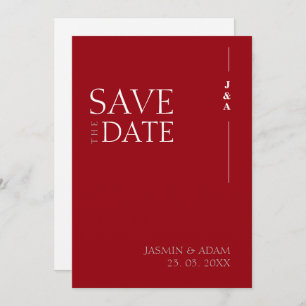 Elegant Crimson Red Minimalist Monogram Wedding Save The Date