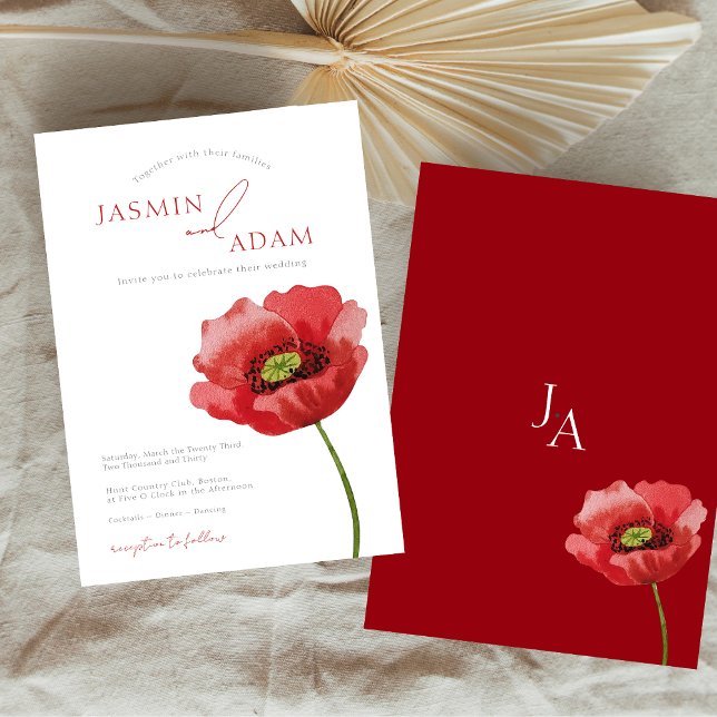 Elegant Crimson Red Poppy Floral Wedding Invitation (Elegant Crimson Red Poppy Floral Wedding Invitation)